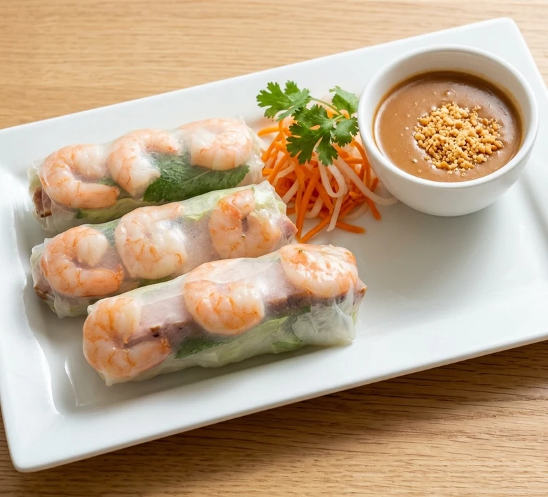 Fresh Vietnamese salad rolls with peanut sauce at Ha Long Bay Calgary